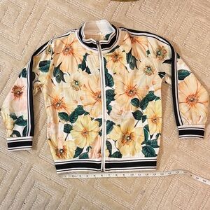 Floral Zip-Up Jacket with Striped Trim